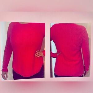 J. Jill sweater Pink Crew Neck Sweater with Ribbed Texture